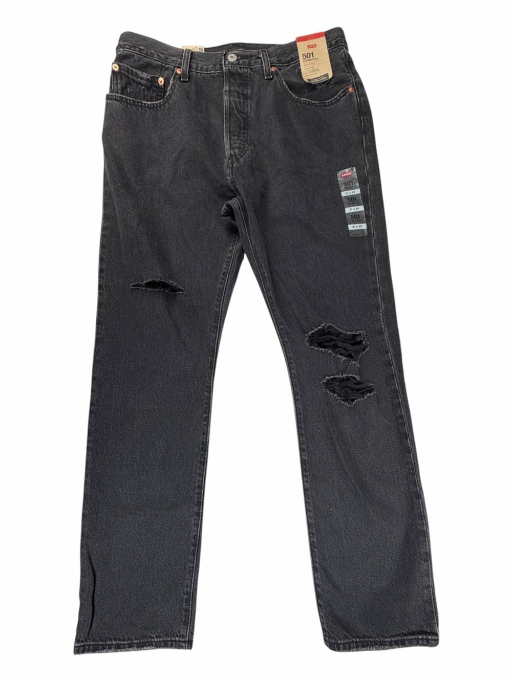 NWT Levi 501 Original Women’s Distressed Black Wash Button Fly Jeans 31x30